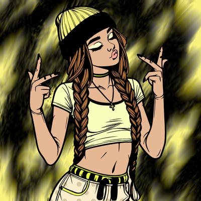 realistic teenage girl with braids and a beanie and crop top doing 🫶🏼