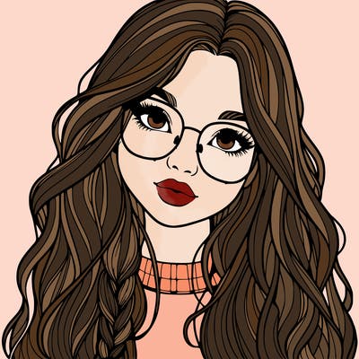 girl with long hair and freckles and glasses realistic
