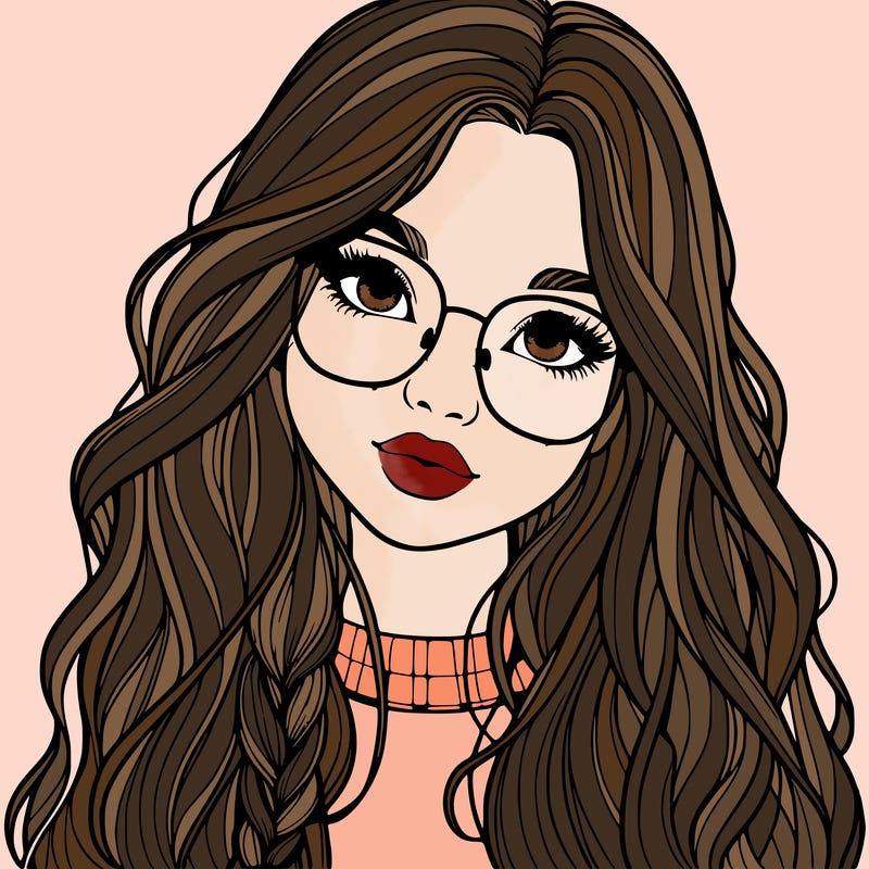 girl with long hair and freckles and glasses realistic