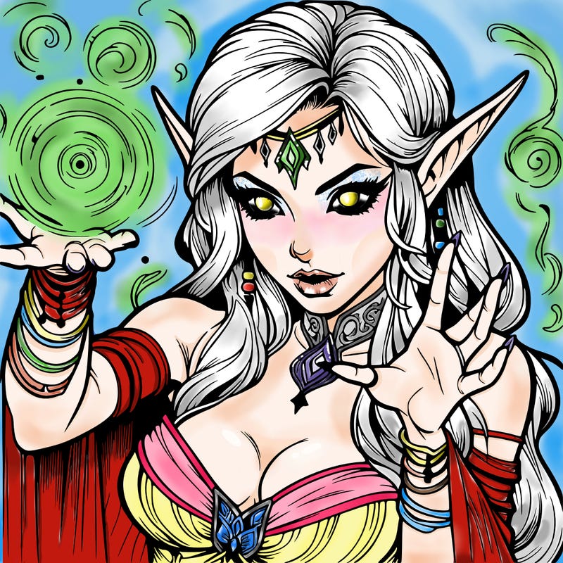 realistic scary beautiful elf sorceress casting spell