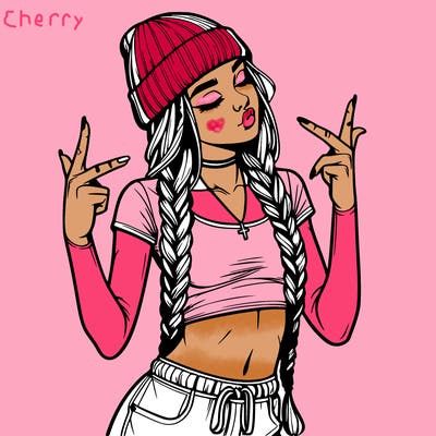 realistic teenage girl with braids and a beanie and crop top doing 🫶🏼