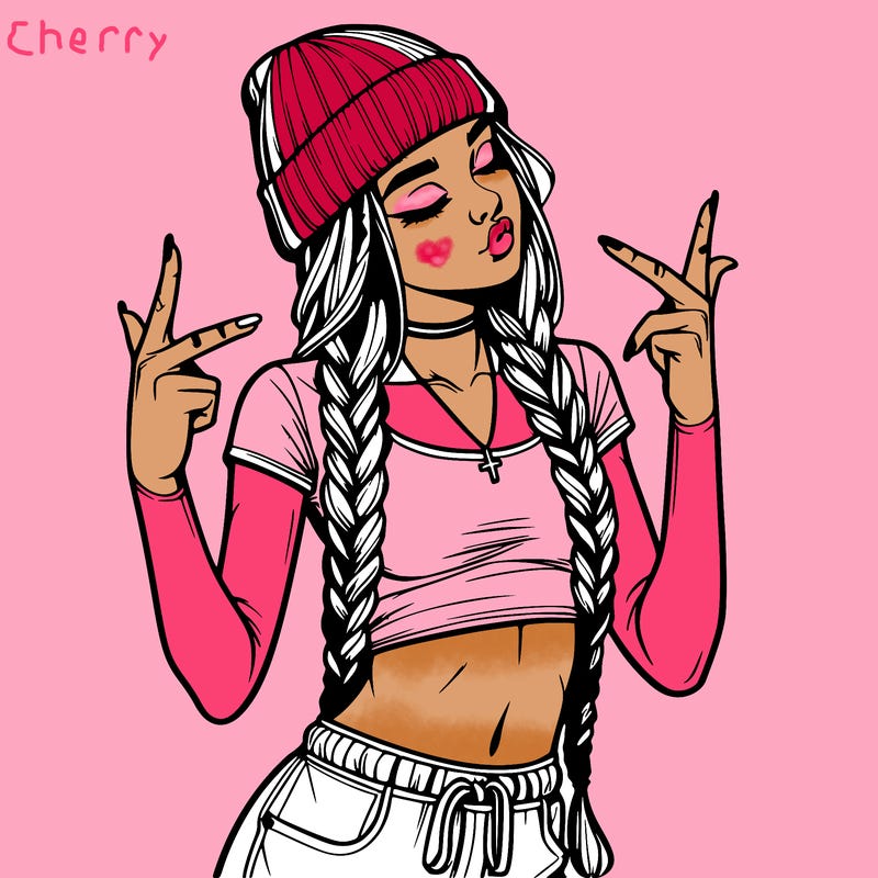 realistic teenage girl with braids and a beanie and crop top doing 🫶🏼