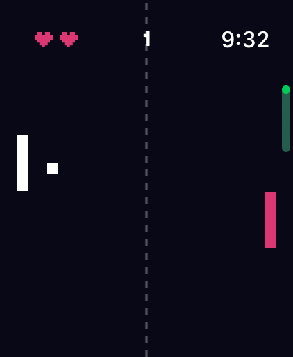 Retro style Ping Pong gameplay on Apple Watch