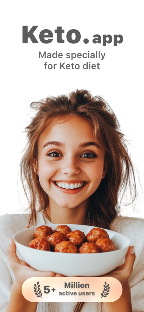 Smiling woman holding a bowl of keto friendly food for the Keto app diet tracker