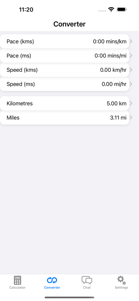 Pace Calculator - Interface of the Pace Calculator app showing unit conversion for pace speed and distance