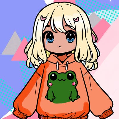 girl wearing frogging sweatshirt