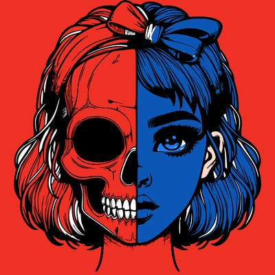 realistic girl with half skull mask
