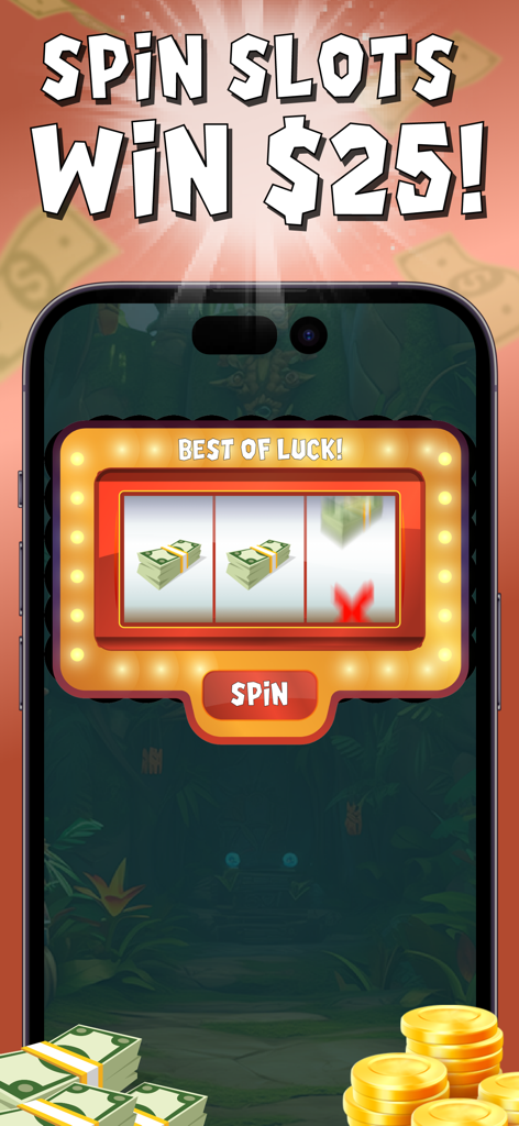 Coinnect Pro: Win Real Money - Slot machine mini game in Coinnect Pro showing a chance to win 25 dollars in cash prizes