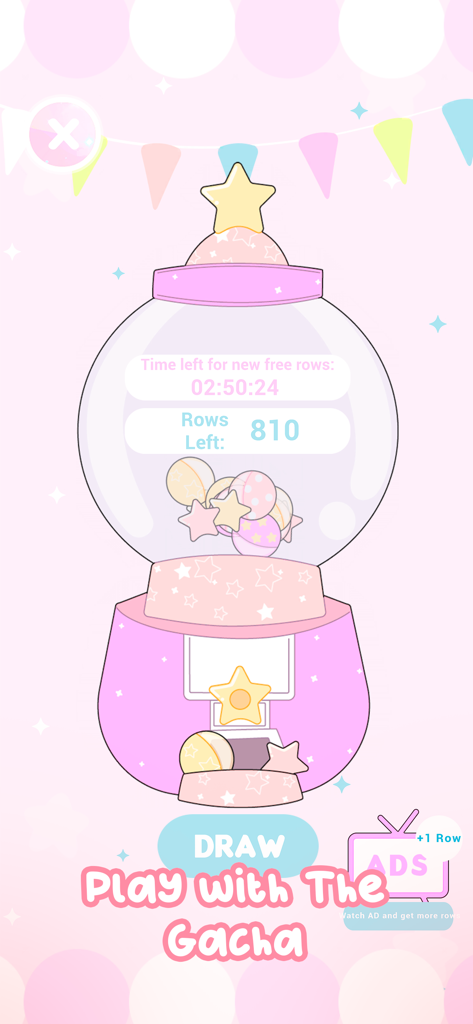 Shining Star : Idol Dress Up - Shining Star Idol Dress Upアプリのパステルピンクのガチャマシンのインターフェース。アイテムを収集するために使用されます。