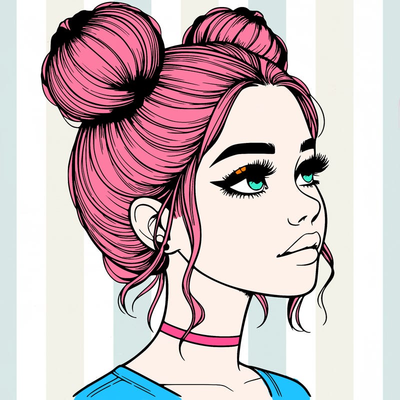 realistic girl with buns on the top of her head