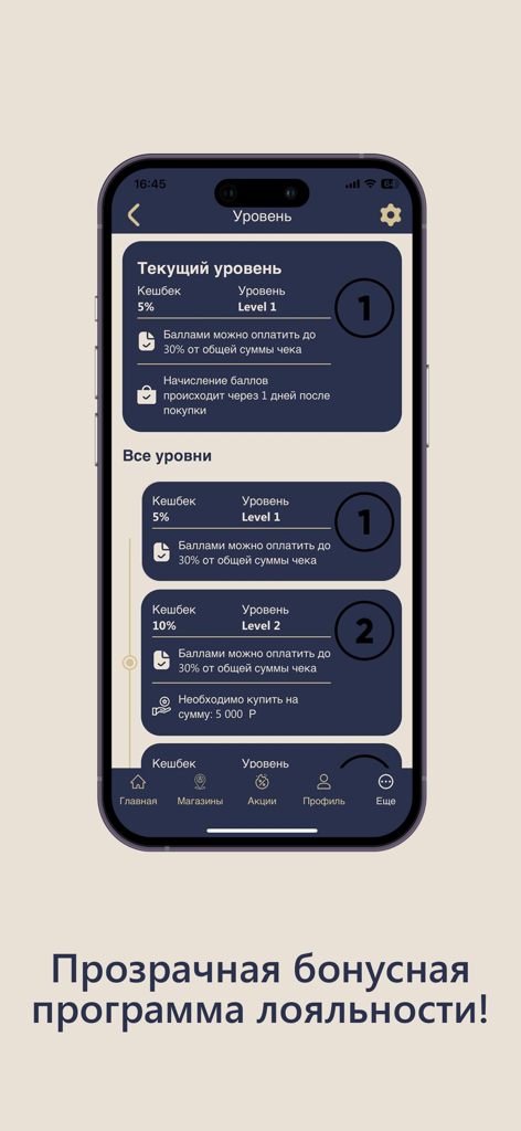 LERO - LERO mobile app interface displaying tiered loyalty rewards and cashback levels