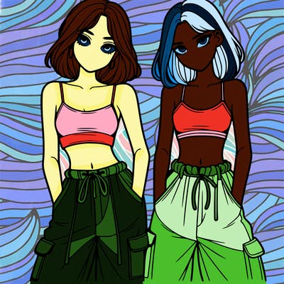 two girls with crop top with baggy pants