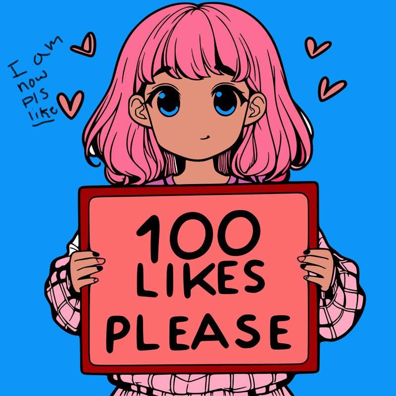 a girl holding a sign saying 100 likes please