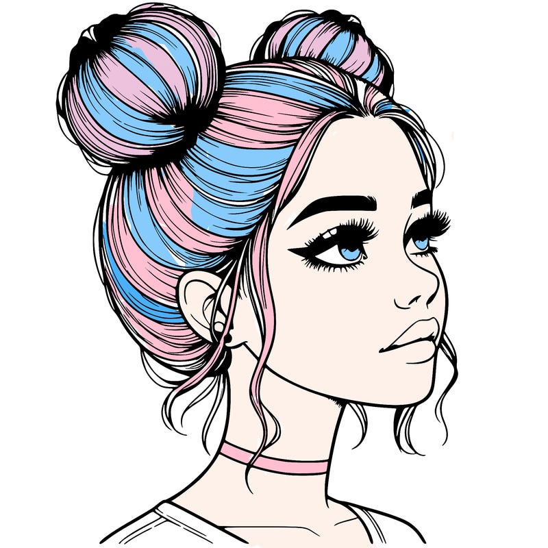 realistic girl with buns on the top of her head