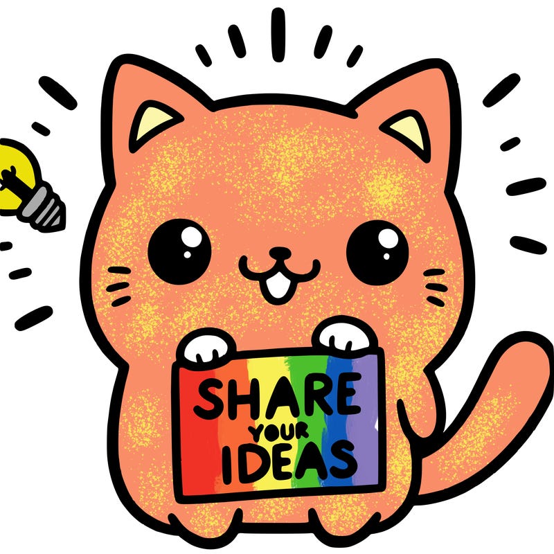 a cute cat saying share your ideas