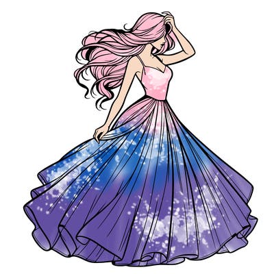 realistic woman with dress flowing in the wind