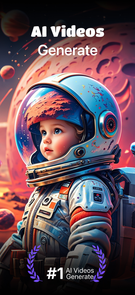 Ein filmreifes, KI-generiertes Bild eines Kinder-Astronauten im Weltraum aus der VidnoAi-App