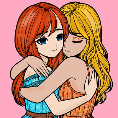 realistic girls hugging