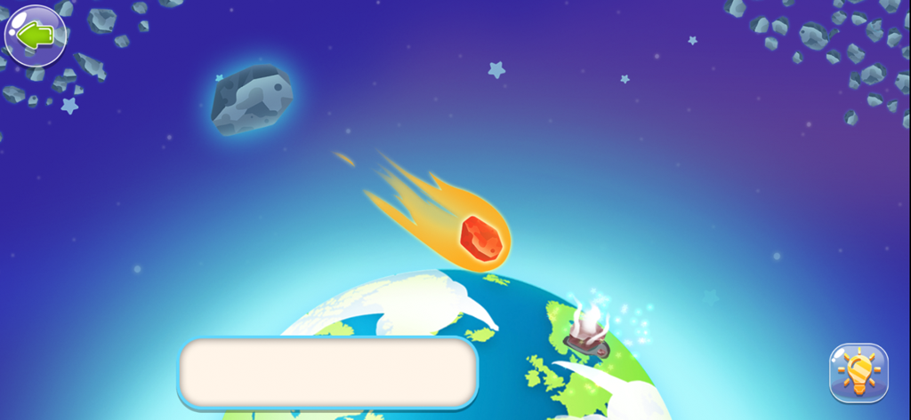 Kids Explore Planets & Space - A fiery meteor falling towards planet Earth in a space learning app for children