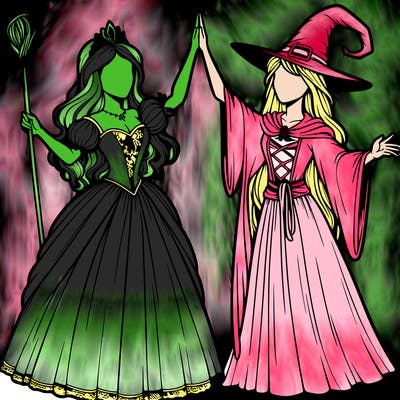 detailed realistic split of a princess and a witch