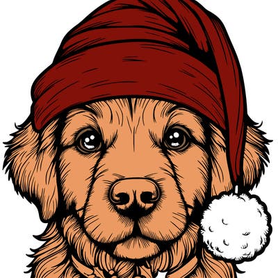 realistic dog with a christmas hat
