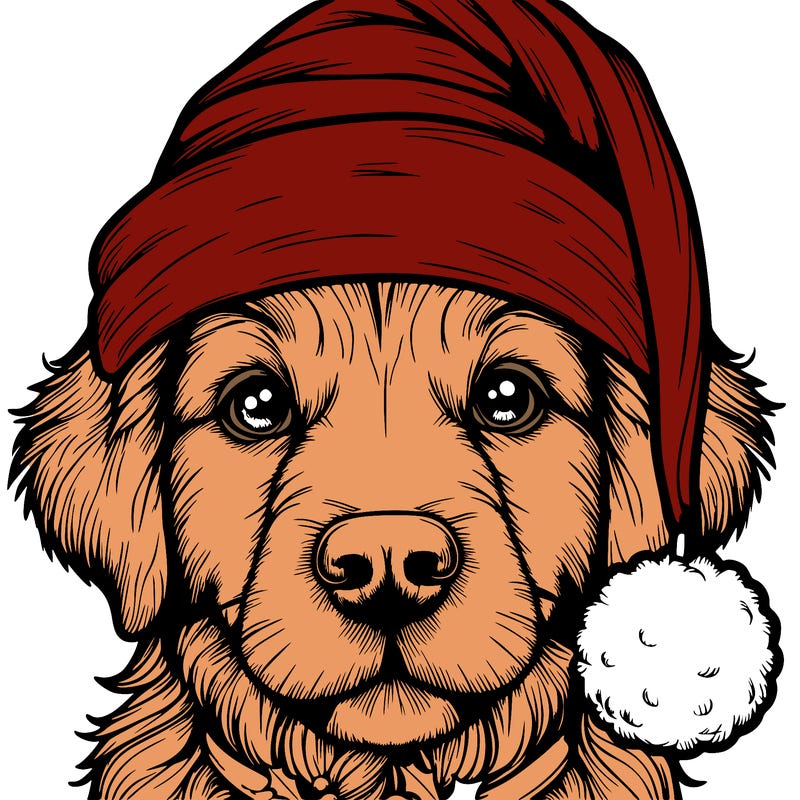 realistic dog with a christmas hat