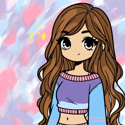 girl with long hair and a crop top with a sweater