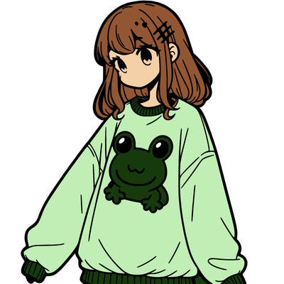 girl wearing frogging sweatshirt