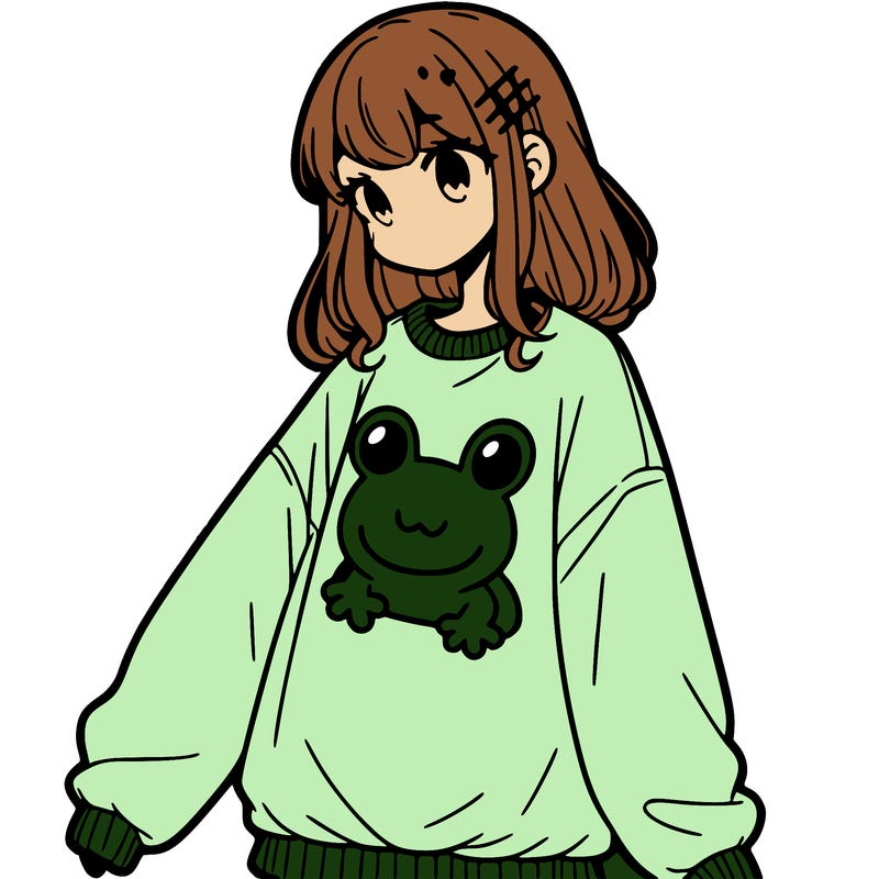 girl wearing frogging sweatshirt