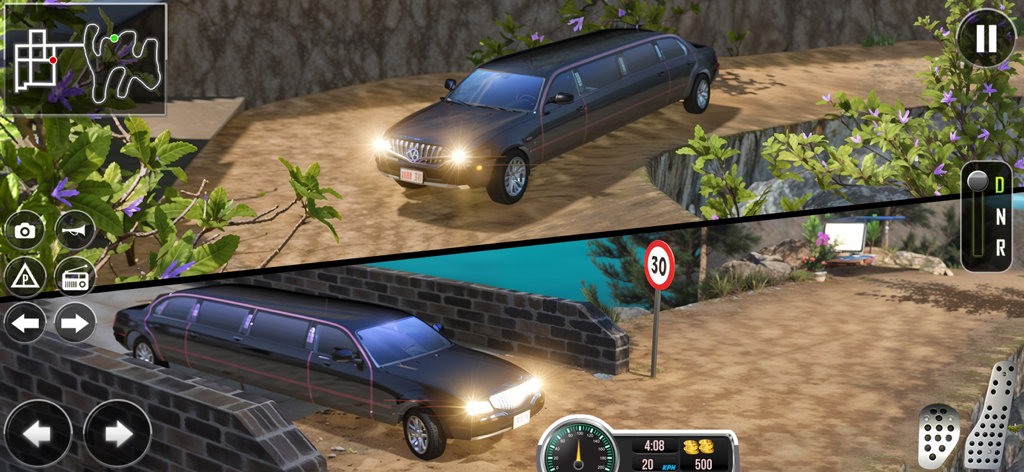 Limo Driving simulator 2025 - A black limousine driving on a dirt road track in a mobile simulator game
