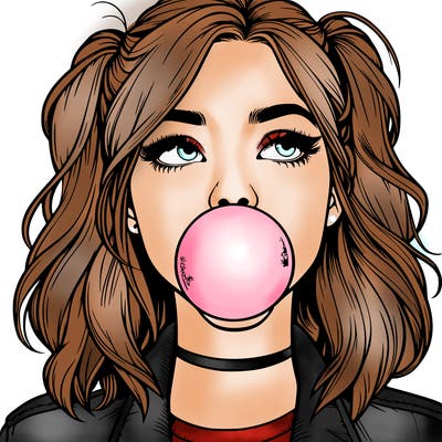 realististic girl blowing bubble -gum