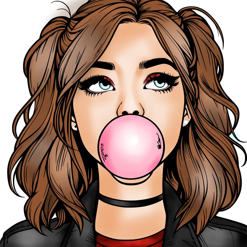 realististic girl blowing bubble -gum