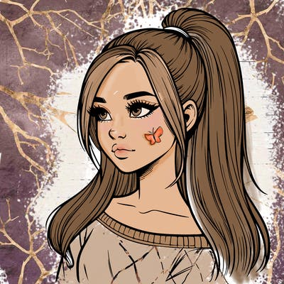 realistic girl with a high ponytail