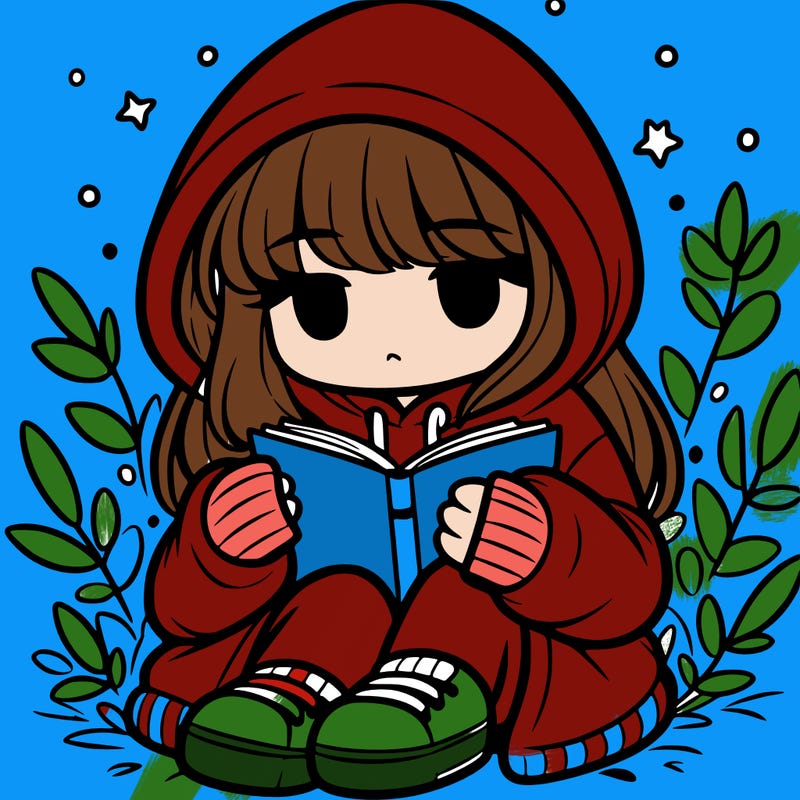 girl in oversized hoodie reading a book