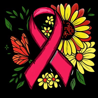 cancer awareness symbol with flowers and butterflies