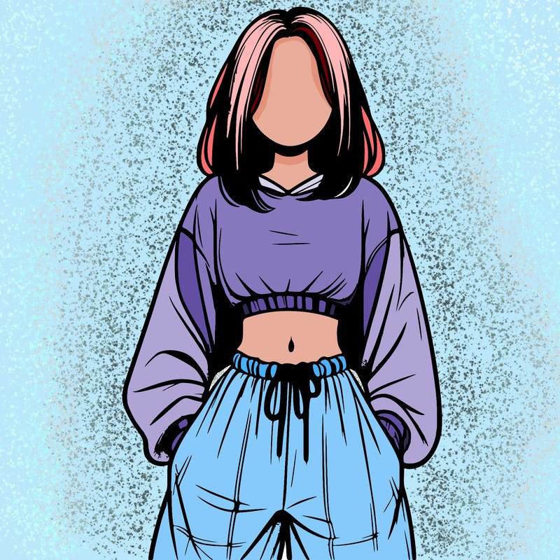 realistic girl faceless with baggy pants and a crop top