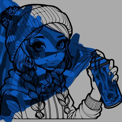 realistic girl spray painting