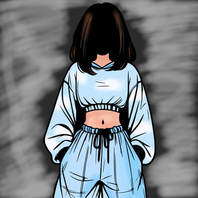realistic girl faceless with baggy pants and a crop top