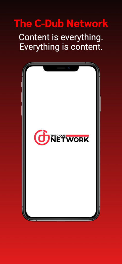 The CDub Network - The CDub Network app splash screen on an iPhone displaying the brand logo and creative content tagline