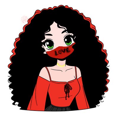 a black anime girl with long afro hair