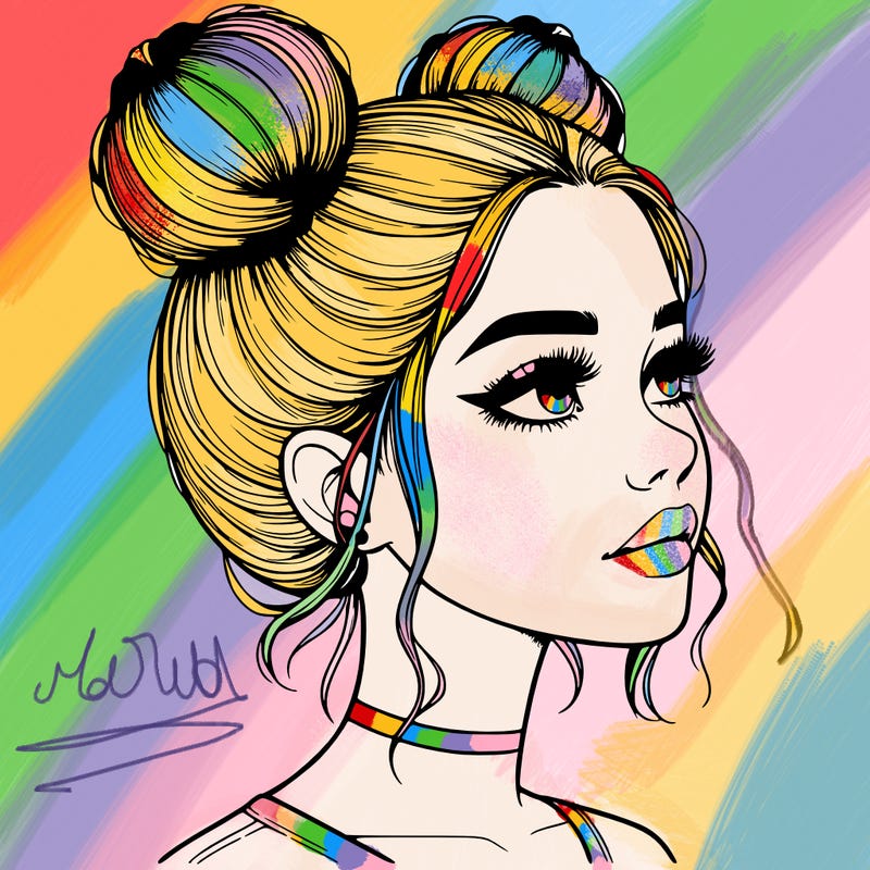 realistic girl with buns on the top of her head