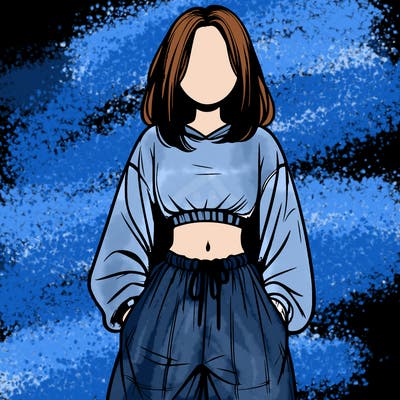 realistic girl faceless with baggy pants and a crop top