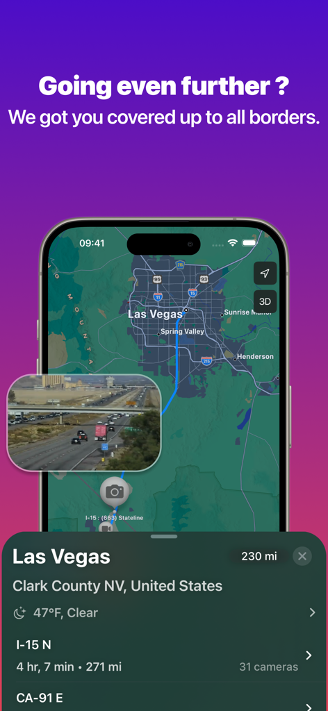 California Road Cameras - California Road Cameras app showing live traffic feed and map for Las Vegas