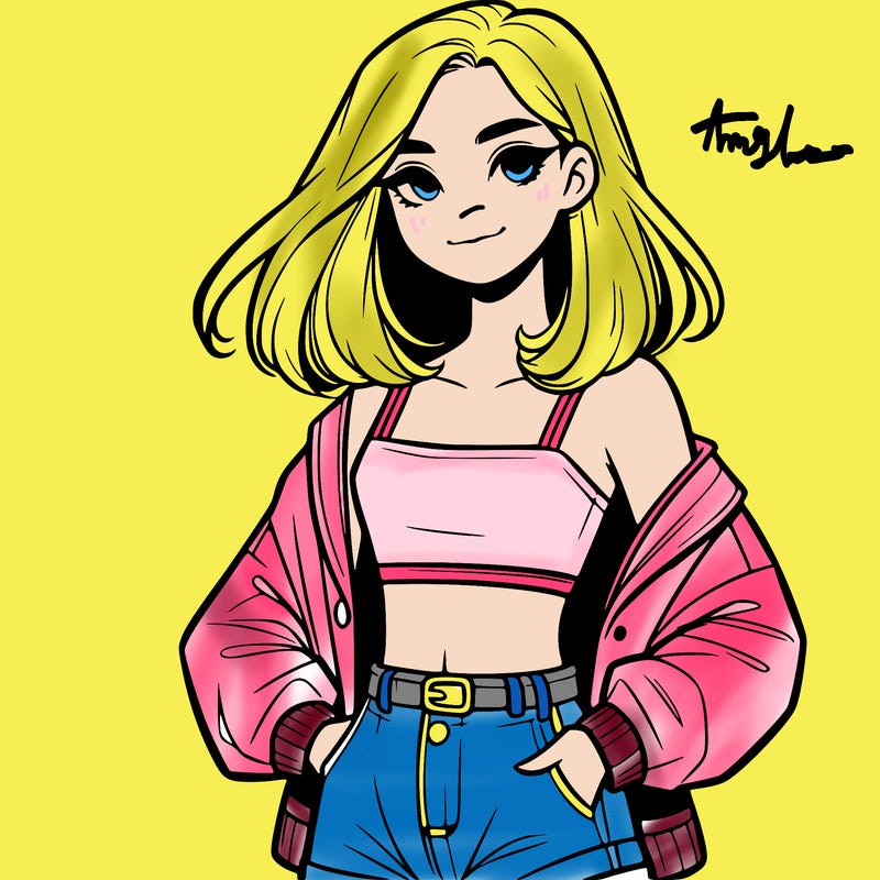 a realistic girl with a crop top and short shorts in an open jacket