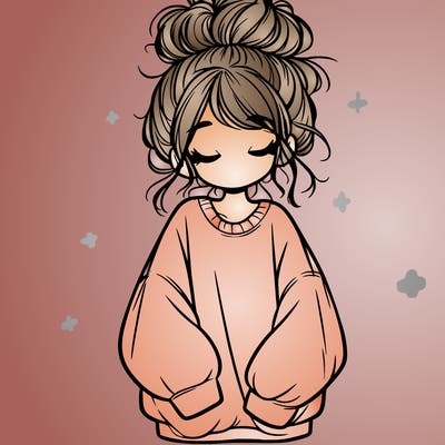 girl with baggy sweatshirt and messy bun