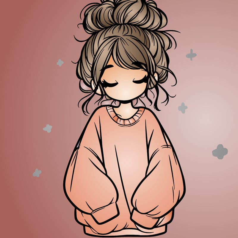 girl with baggy sweatshirt and messy bun