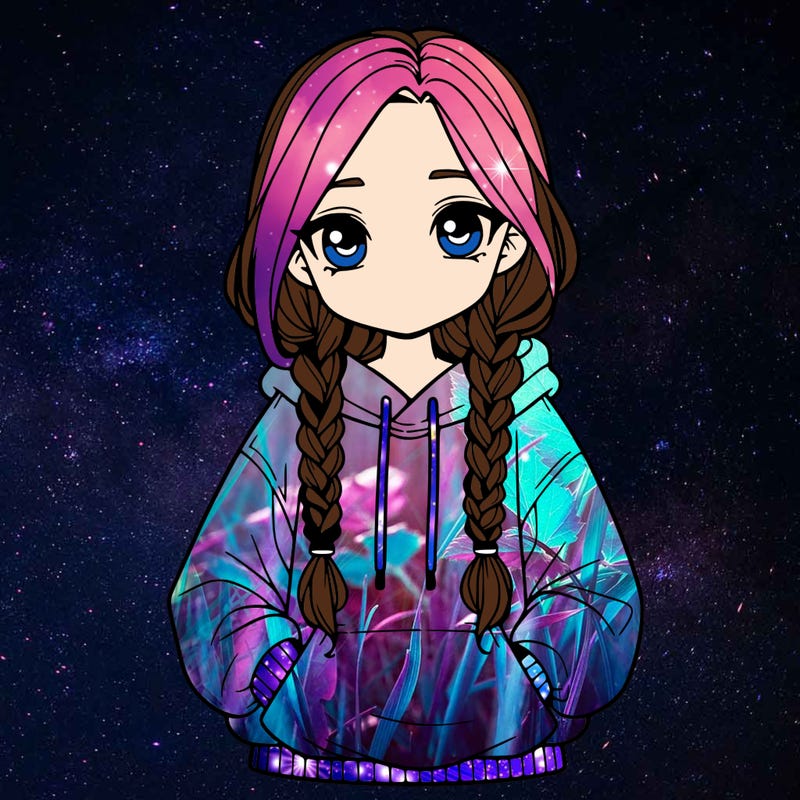 a realistic girl with a oversized hoodie and she has braids
