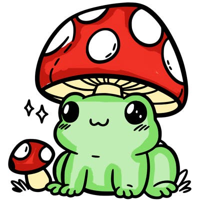 a cute frog with a mushroom hat