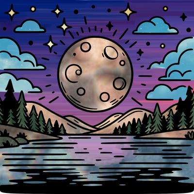 moonlight shining on a lake