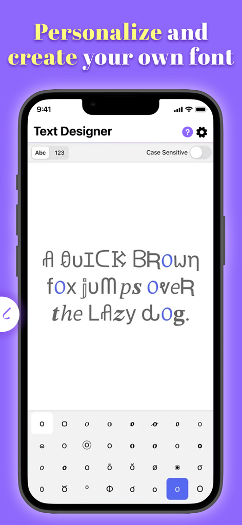 Text Designer - Font Keyboard - A mobile interface for creating and personalizing custom fonts within the Text Designer app